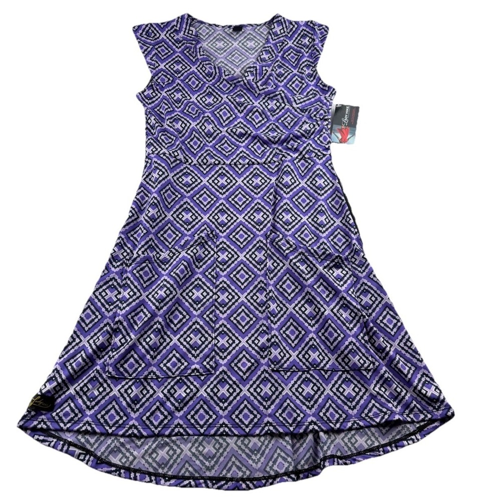 Lady Hike Wrap Hi Low V Neck Sleeveless Purple Geometric Dress Size S NWT